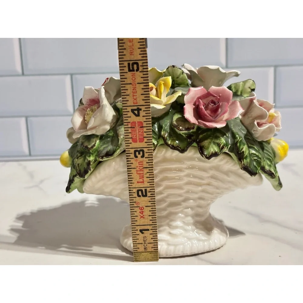 Vintage Lefton Porcelain Flower Basket Centerpiece Multi-Color Floral